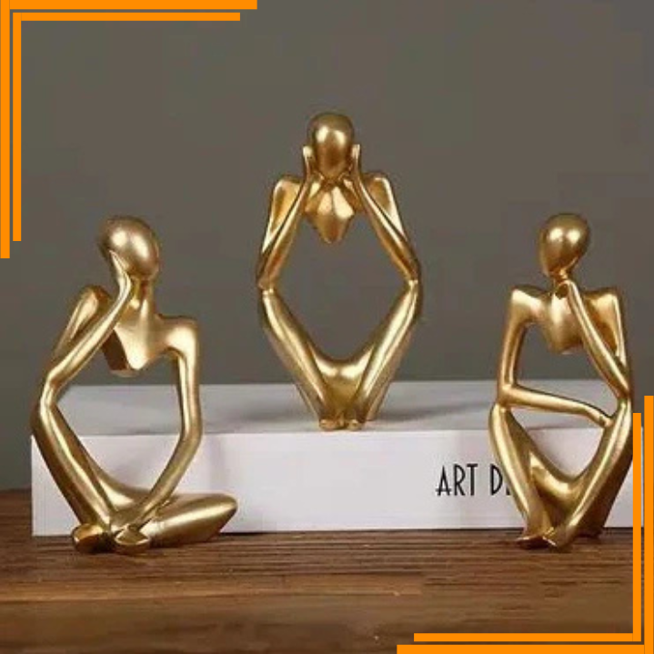 Trio de Estatuas Pensador - Escultura Nórdica Abstrata Moderna Luxo